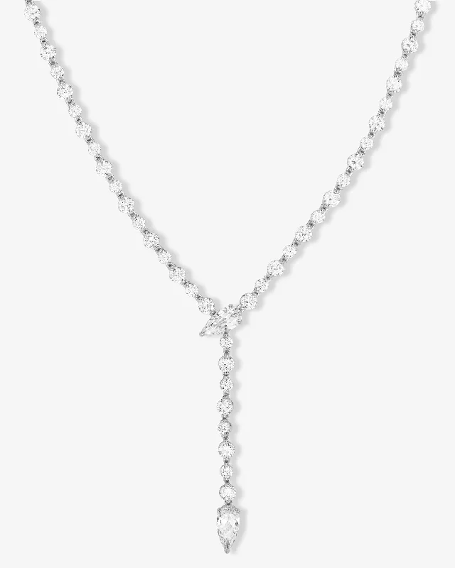 coiled pendant necklace-She's Arrived Lariat Tennis Necklace 16" - Silver|White Diamondettes