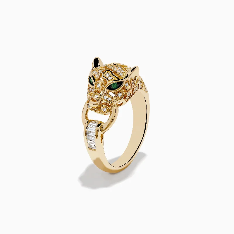 ocean blue ring-Signature 14K Yellow Gold Diamond and Emerald Panther Ring