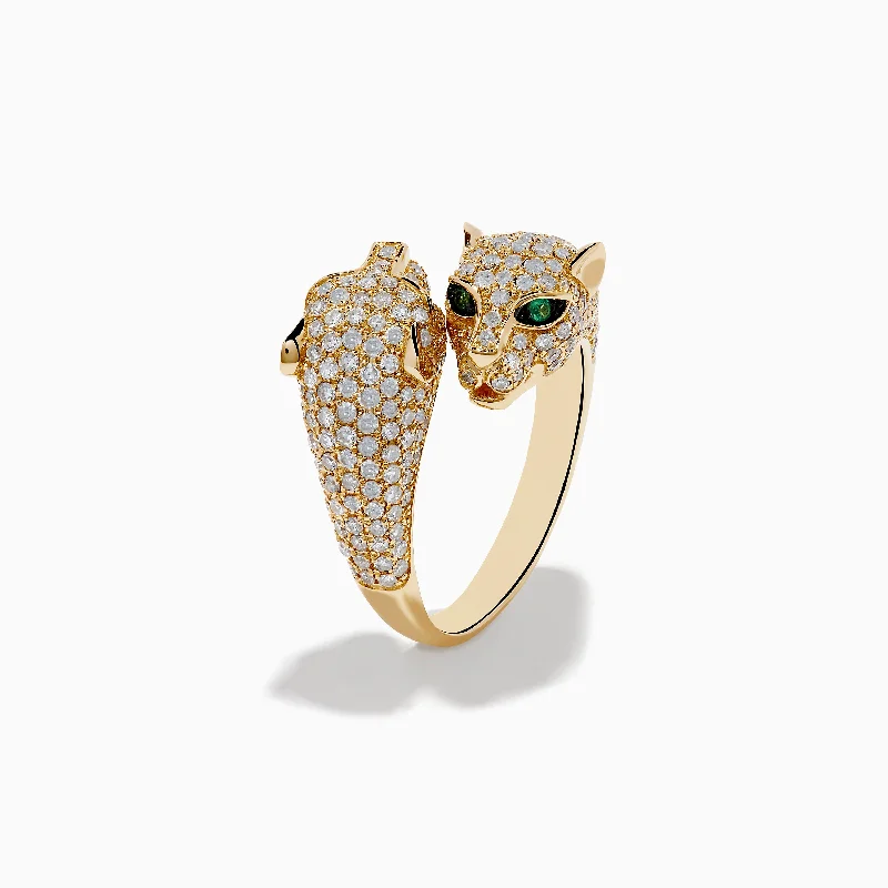 sapphire stone ring-Signature 14K Yellow Gold Diamond and Emerald Panther Ring