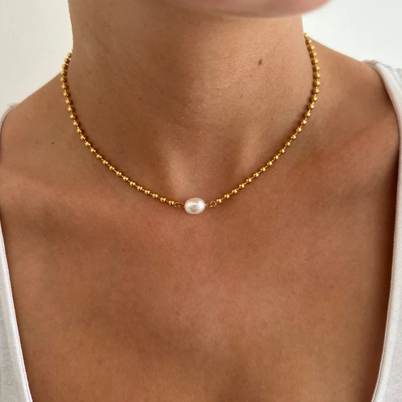 adaptable silver necklace-Single Pearl Gold Necklace