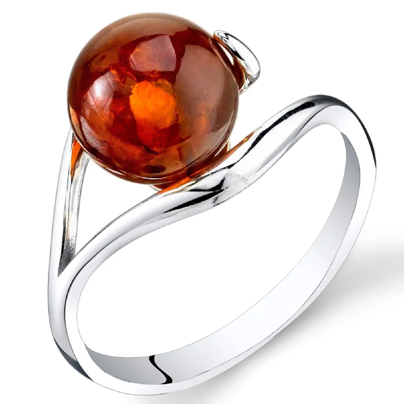 night diamond ring-Spherical Design Amber Ring in Sterling Silver