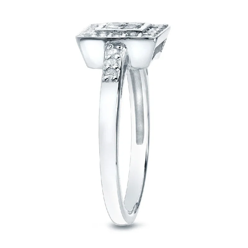 custom orbit ring-Square Shaped 1/3ct TDW Round Diamond Halo Engagement Ring in 10k Gold by Auriya (K-L, I2-I3)