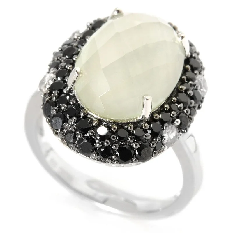 faceted gemstone ring-Ster Silver 6.72ct Green Amethyst Solitaire w/ accent Ring, Size 6