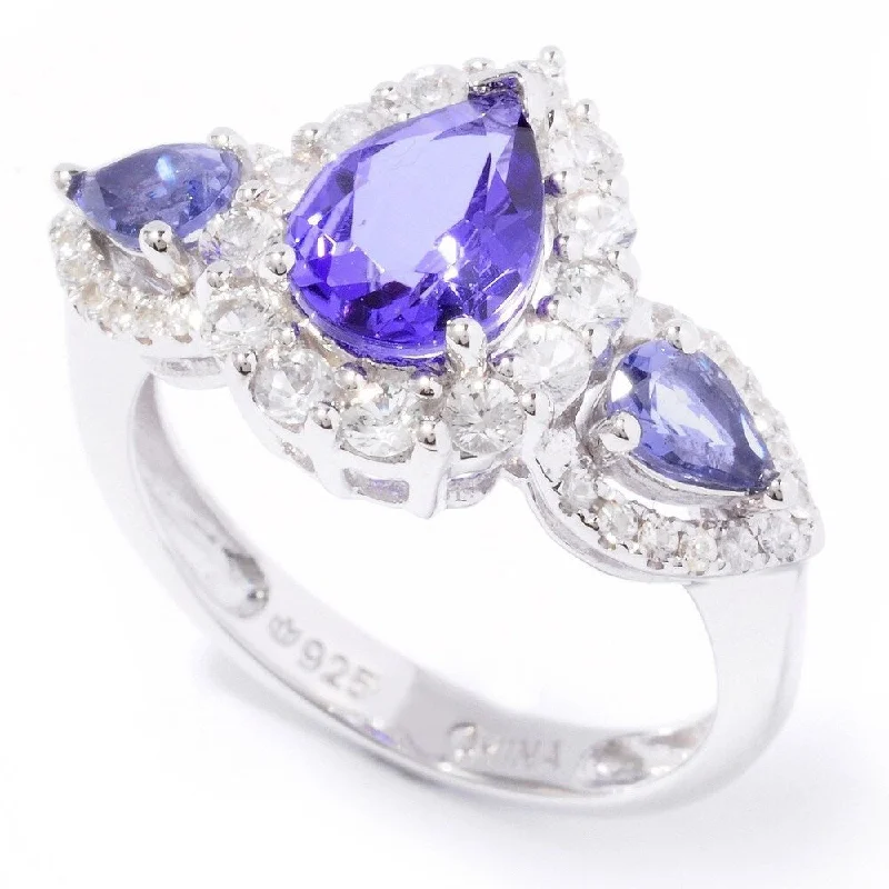 aquamarine promise ring-Sterling Silver 1.98Ctw Three Stone Tanzanite Doublet Ring