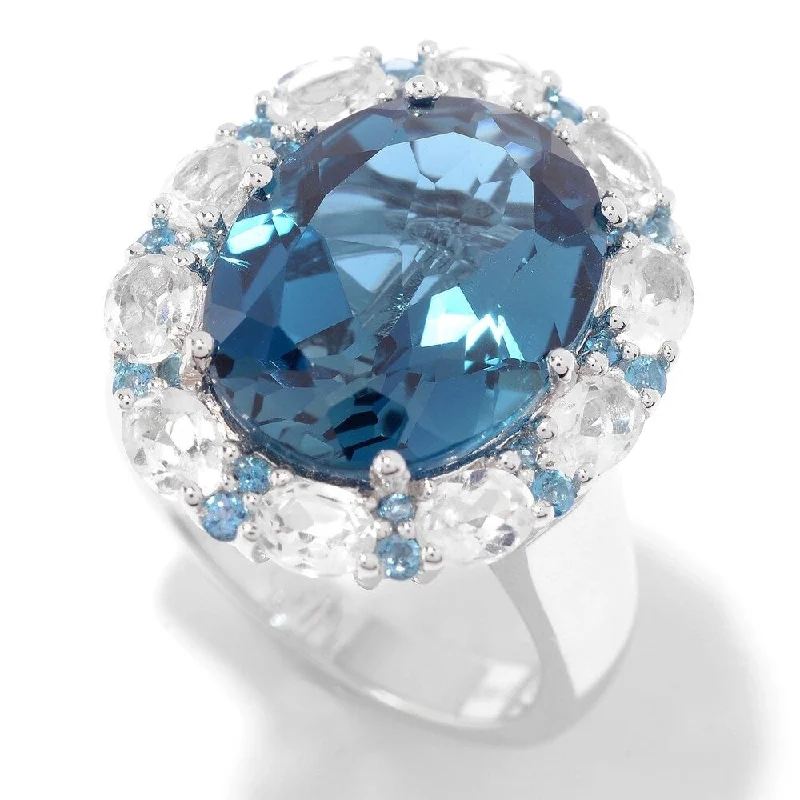 ripple gemstone ring-Sterling Silver 14.15ctw Oval London Blue Topaz & White Topaz Ring