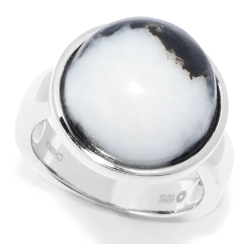 gothic diamond ring-Sterling Silver 14mm White Buffalo Calcite Quartz Ring