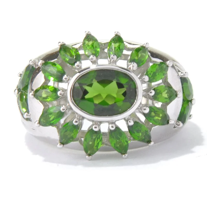 interlocked knot ring-Sterling Silver 3 5/8ct TGW Chrome Diopside Open Flower Ring