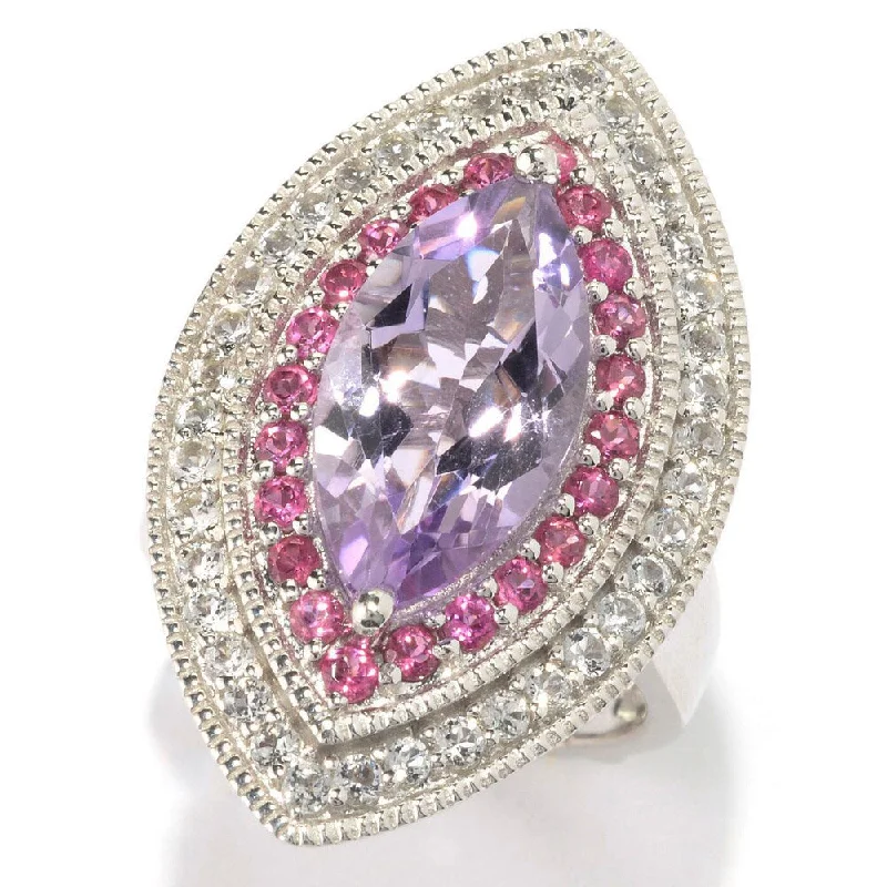 retro-style promise ring-Sterling Silver 4 7/8ct Marquise Pink Amethyst Multi-gemstone Ring