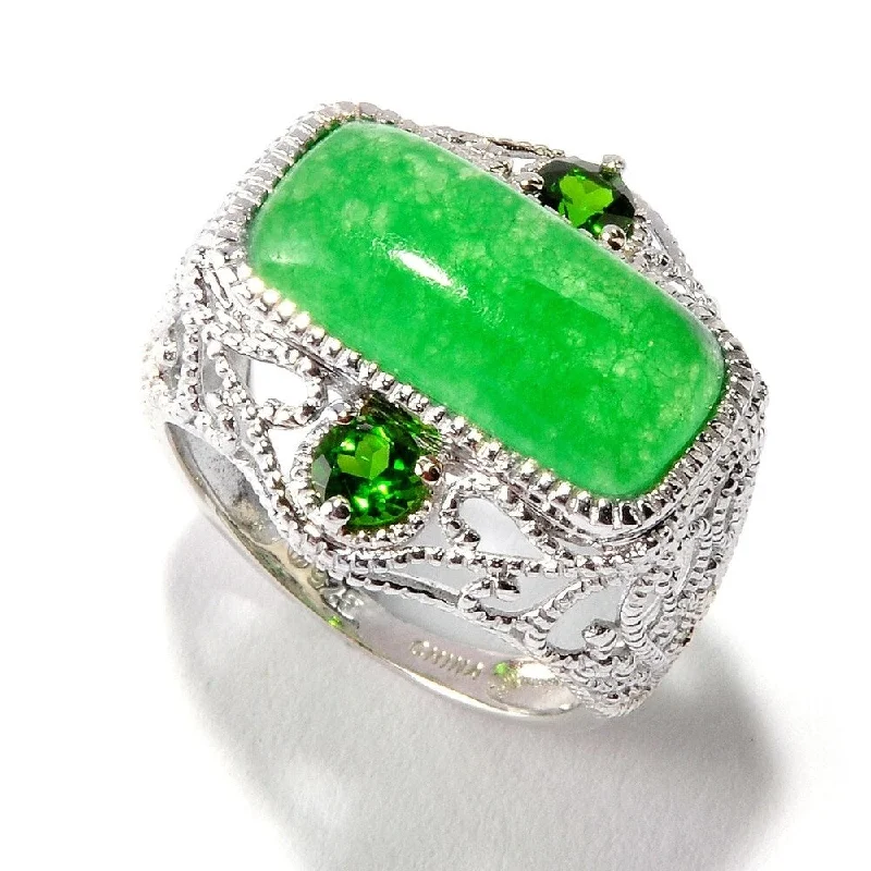 adaptable friendship ring-Sterling Silver 5.13Ctw Green Jade and Chrome Diopside Ring