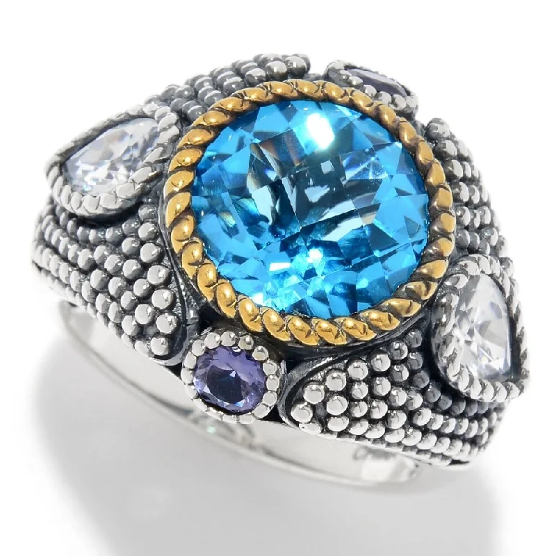 topaz band ring-Sterling Silver 5.20ctw Swiss Blue Topaz & Multi Gem Beaded Ring