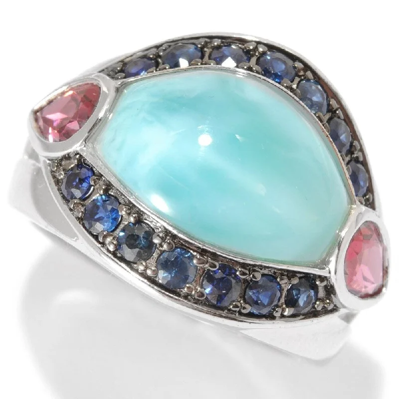 gothic emerald stack ring-Sterling Silver 6.89ctw Larimar Cocktail Ring, Size 6 - Blue