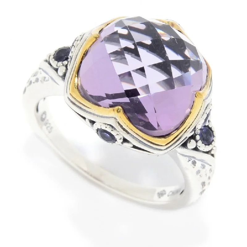 retro pearl ring-Sterling Silver 7.19ctw Pink Amethyst & Iolite Ring