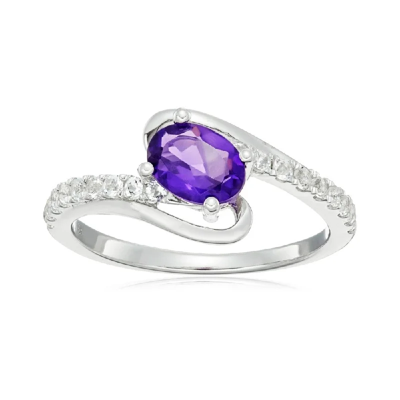 seven-stone ring-Sterling Silver African Amethyst and White Topaz Ring