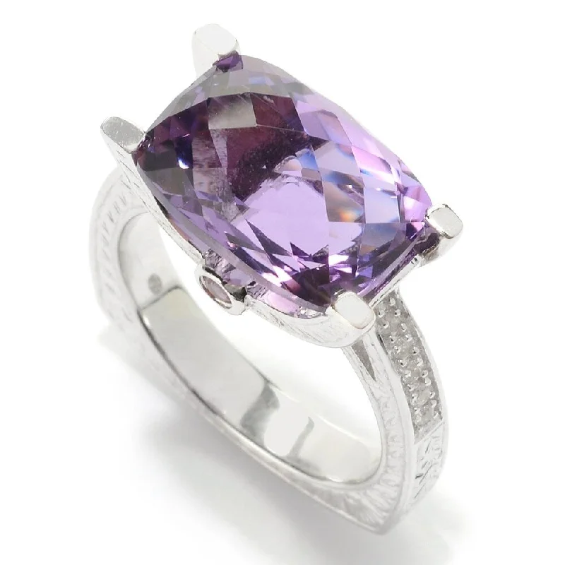 sculpted diamond ring-Sterling Silver Amethyst Textured East-West Ring