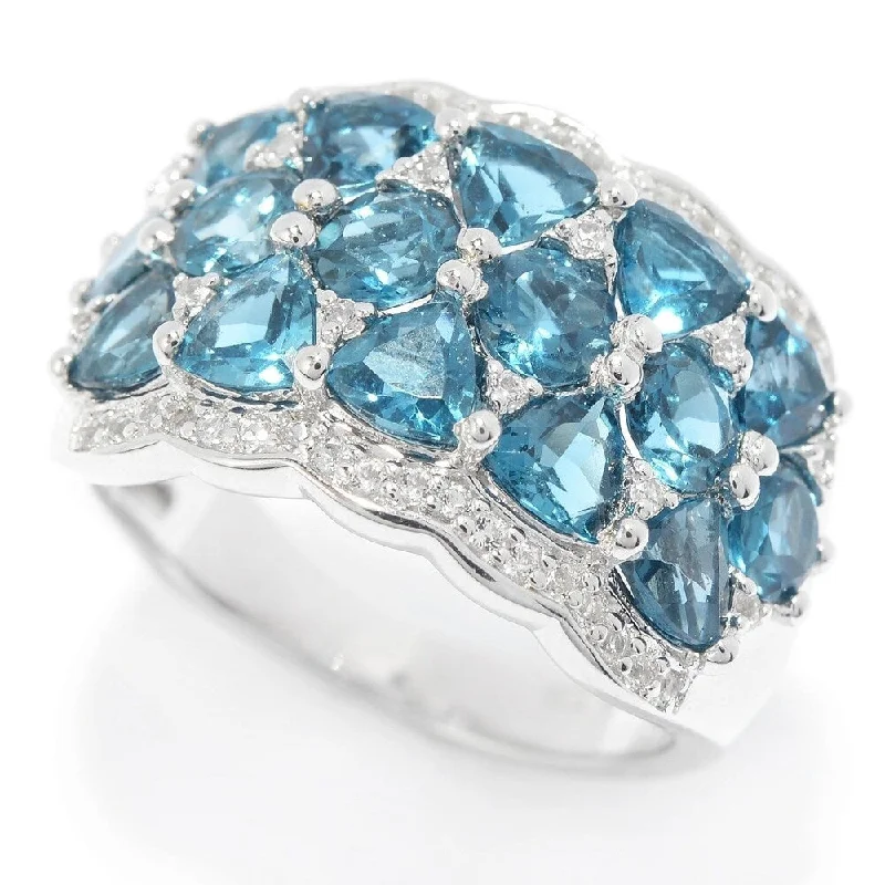 sculpted silver ring-Sterling Silver London Blue Topaz & White Topaz Cluster Ring