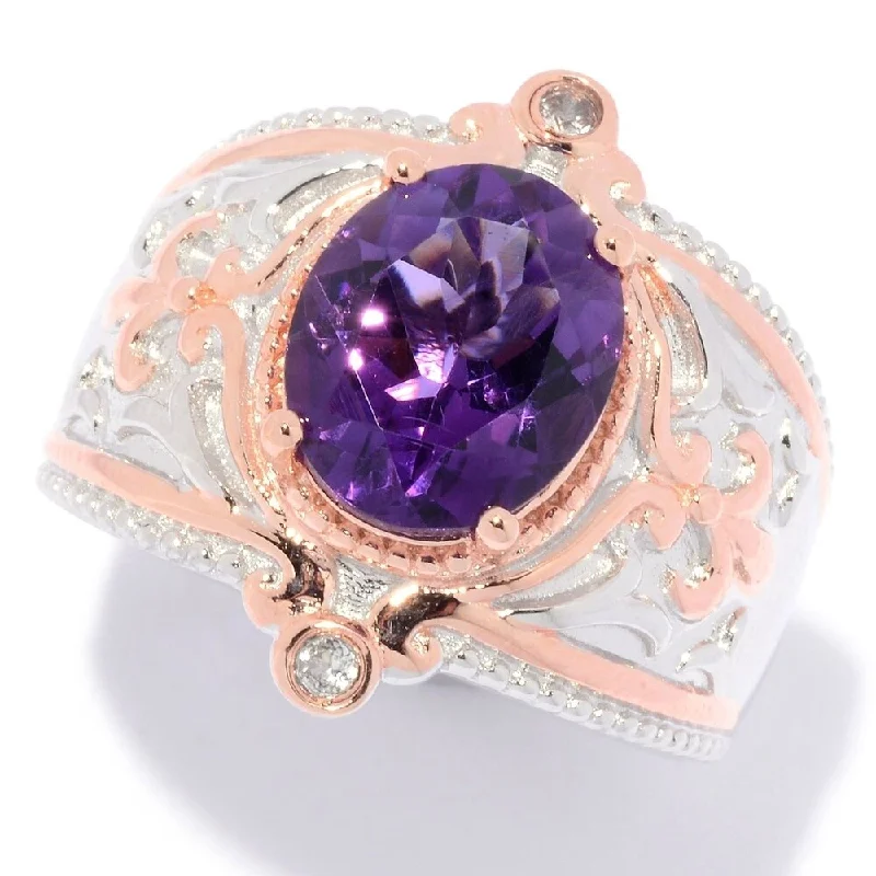 rose gold seven-band ring-Sterling Silver Oval Amethyst & White Zircon Fleur-de-lis Ring