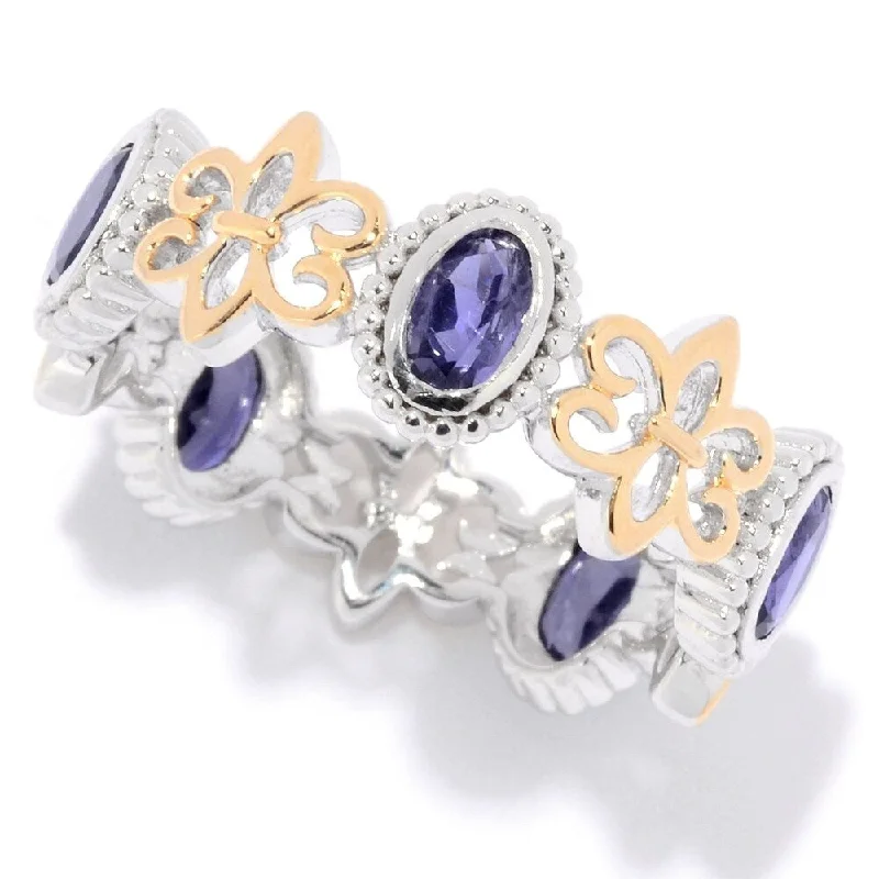 sprig band ring-Sterling Silver Oval Iolite Fleur-de-lis Eternity Band Ring