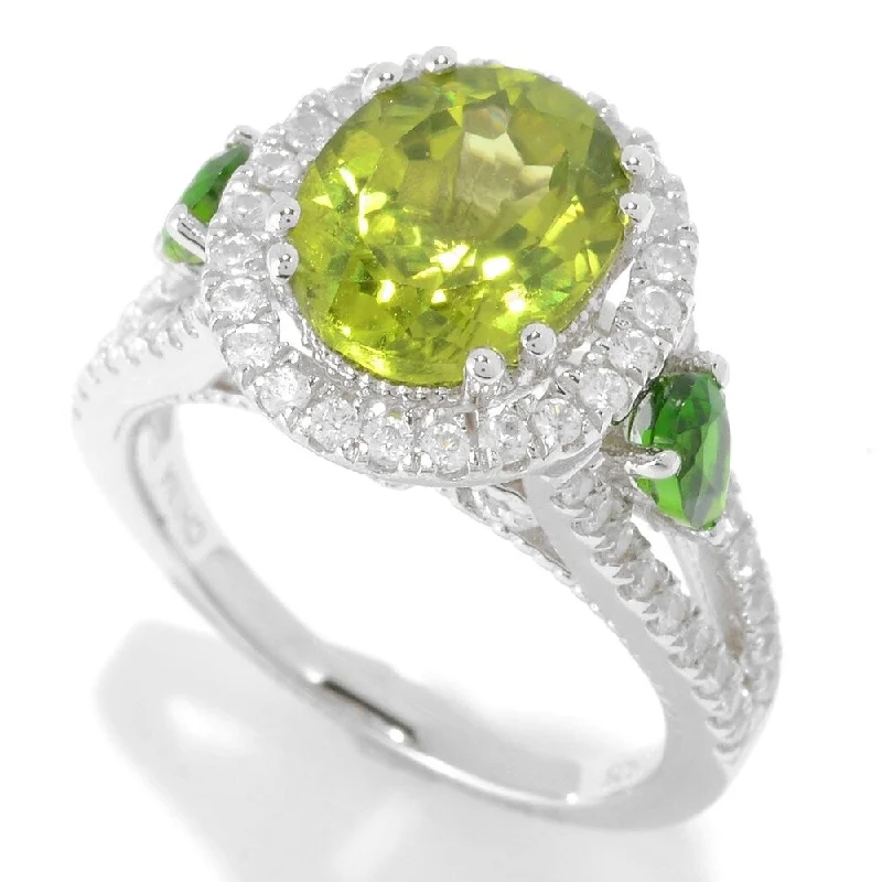 two-shade promise ring-Sterling Silver Peridot, Chrome Diopside & White Zircon Ring SZ 10 - Green