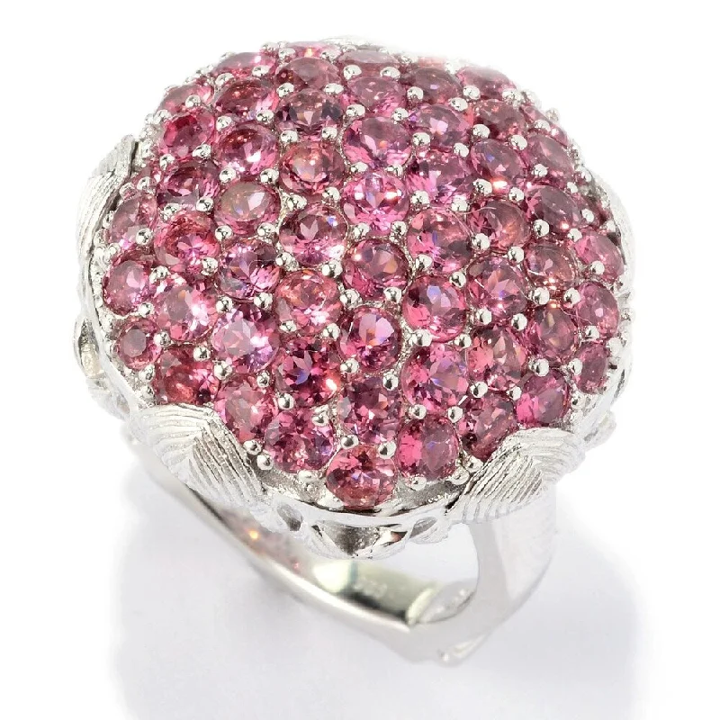 engraved name ring-Sterling Silver Pink Tourmaline Cluster Flower Ring