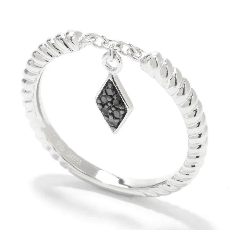 slender eternity ring-Sterling Silver Round Gemstone Dangle Charm Stack Band Ring