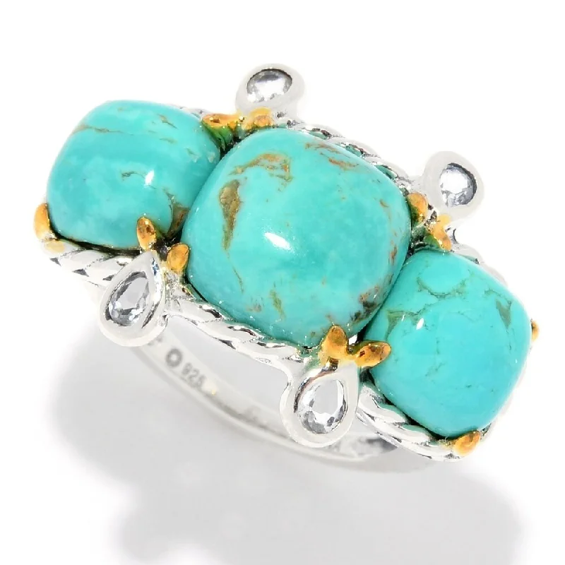 emerald stone ring-Sterling Silver Tyrone Turquoise & White Topaz Ring