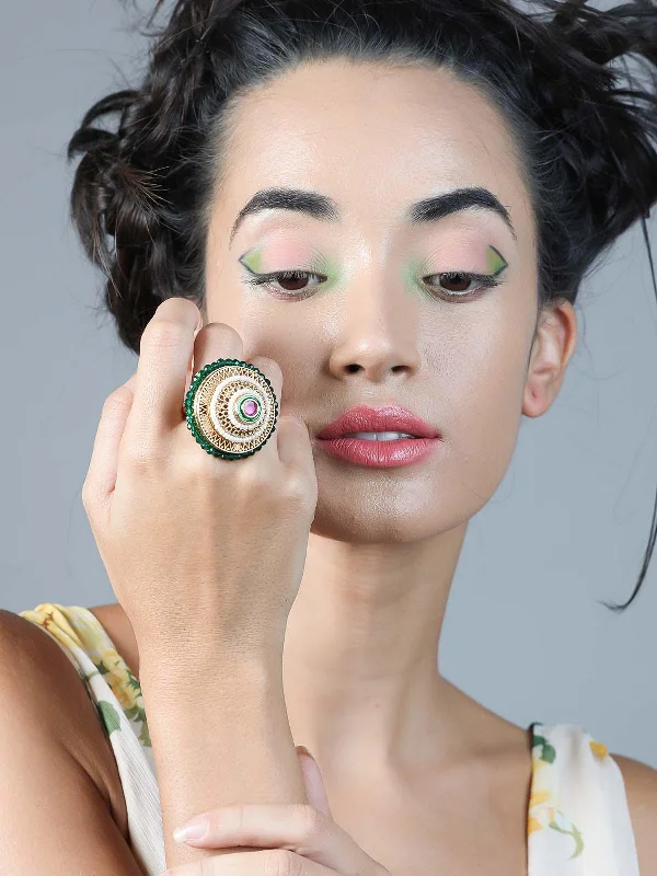 raw silver ring-Odette Women Stunning Green Embellished Ring