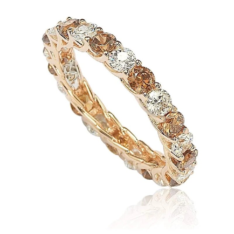 drifter turquoise band ring-Suzy Levian Brown & White Cubic Zirconia in Rose Sterling Silver Eternity Band