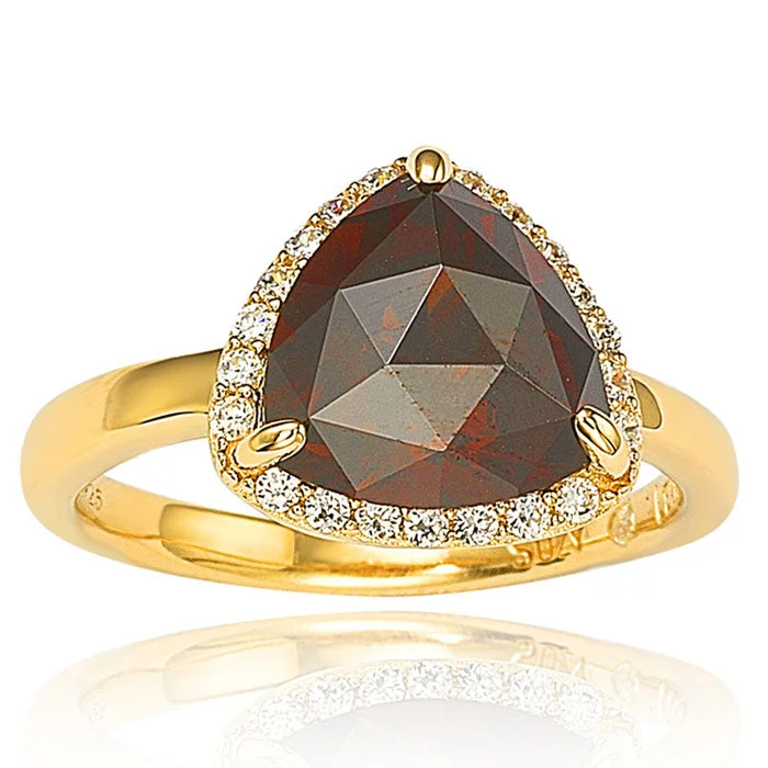 sprig promise ring-Suzy Levian Gold plated Sterling Silver Brown Cubic Zirconia Ring