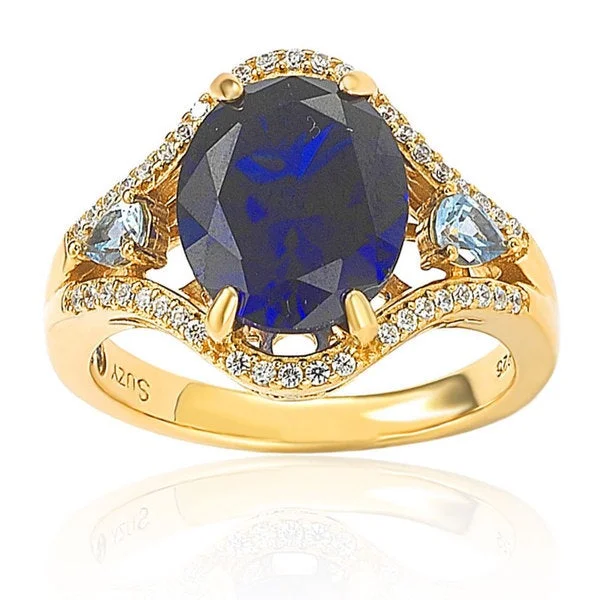 seven-gem ring-Suzy Levian Gold plated Sterling Silver Created Sapphire Ring