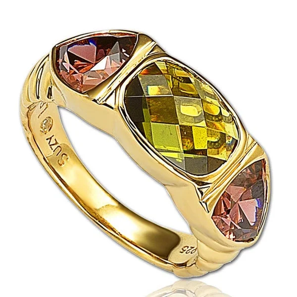 sturdy silver ring-Suzy Levian Gold plated Sterling Silver Cubic Zirconia 3-stone Ring