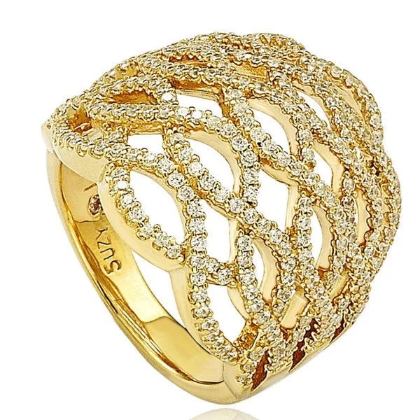 pearl coiled ring-Suzy Levian Gold plated Sterling Silver Pave-set Cubic Zirconia 5-row Infinity Ring