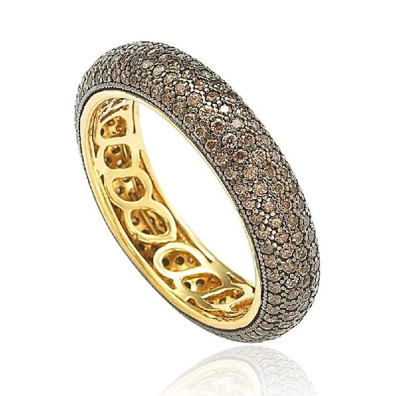 sculpted diamond ring-Suzy Levian Golden Sterling Silver Cubic Zirconia Brown Eternity Ring