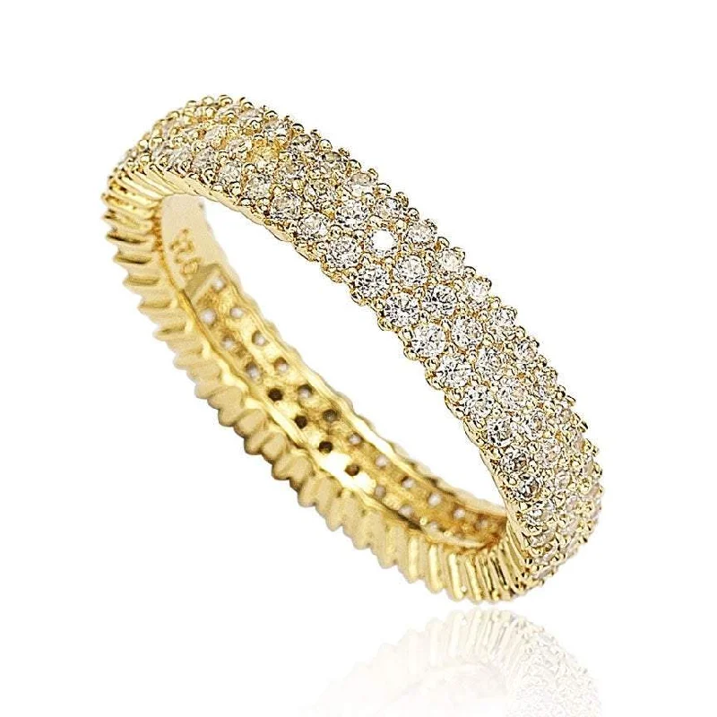 sturdy gemstone ring-Suzy Levian Golden Sterling Silver Micro-Pave White Cubic Zirconia Eternity Band