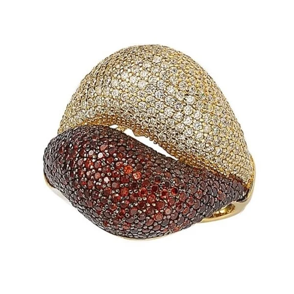 interlocked promise ring-Suzy Levian Goldplated Red and White Cubic Zirconia Micro Pave Ring