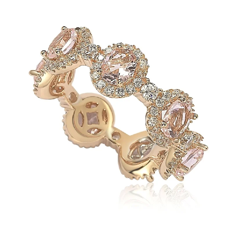 slender gold ring-Suzy Levian Oval-Cut Pink Morganite Cubic Zirconia in Rose Sterling Silver Stackable Band