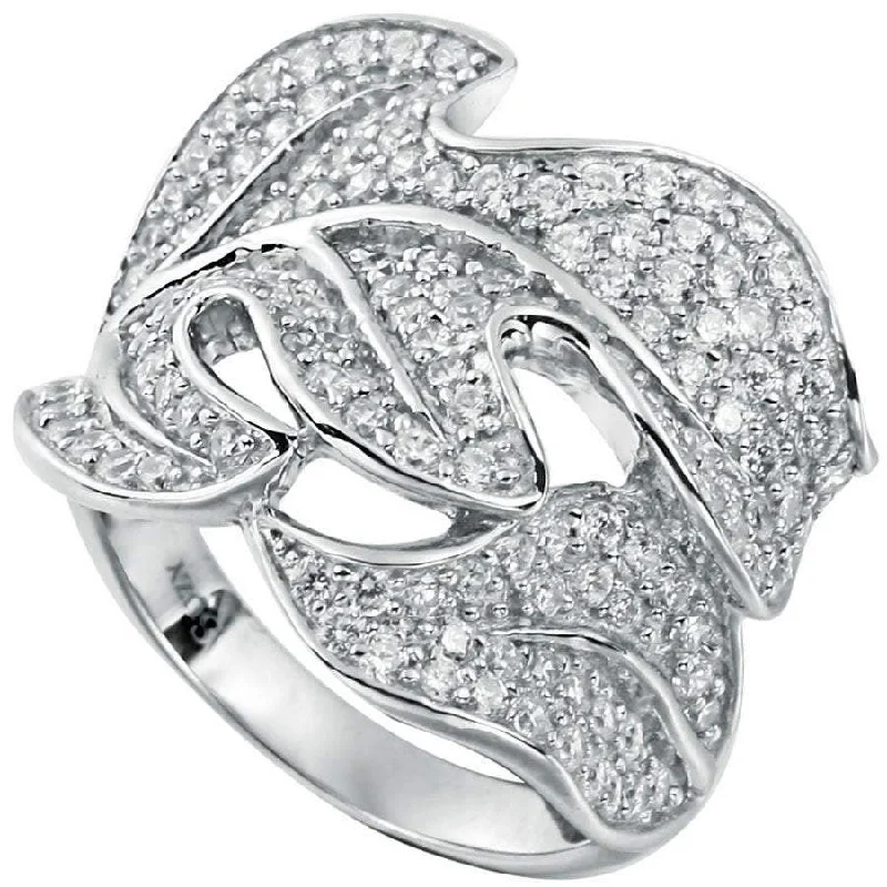 slender couple ring-Suzy Levian Pave Cubic Zirconia Sterling Silver Leaf Ring