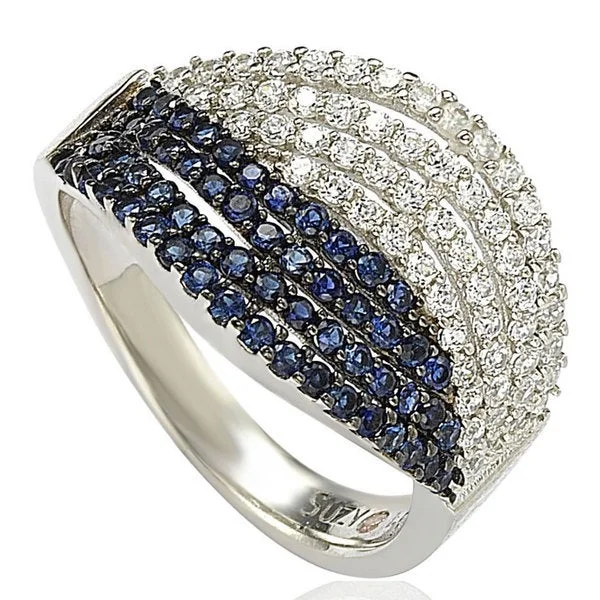 gothic diamond ring-Suzy Levian Pave Cubic Zirconia Sterling Silver Weaving Blue and White Ring