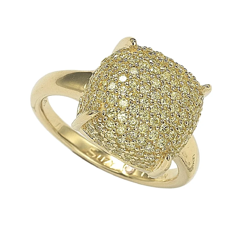 tech gemstone ring-Suzy Levian Pave Yellow Cubic Zirconia in Golden Sterling Silver Ring