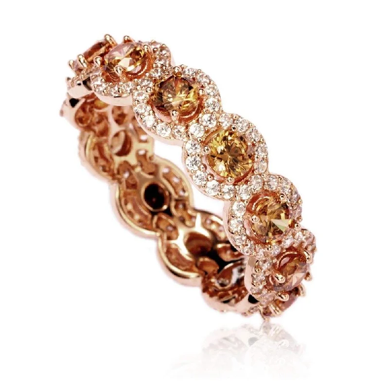 fluid promise ring-Suzy Levian Rose Sterling Silver Cubic Zirconia Champagne Round Eternity Band