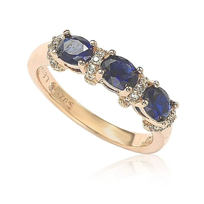 ocean blue ring-Suzy Levian Rose Sterling Silver Natural Blue Sapphire and Diamond Accent Half Band