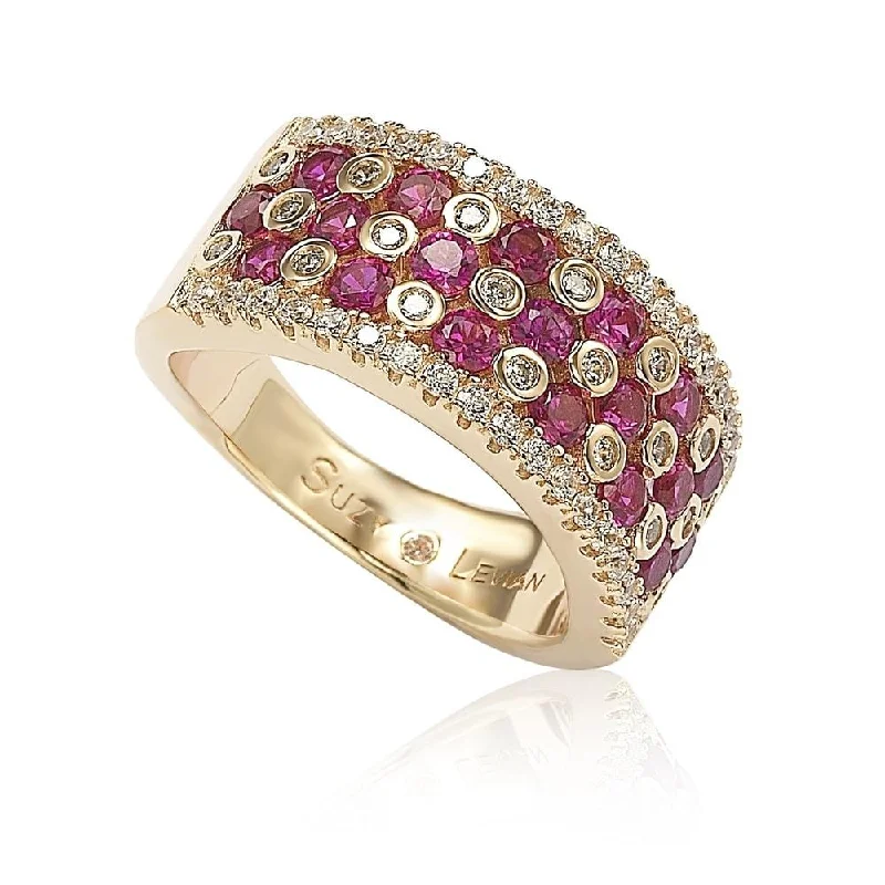 adaptable stacking ring-Suzy Levian Rose Sterling Silver Ruby and White Cubic Zirconia Ring