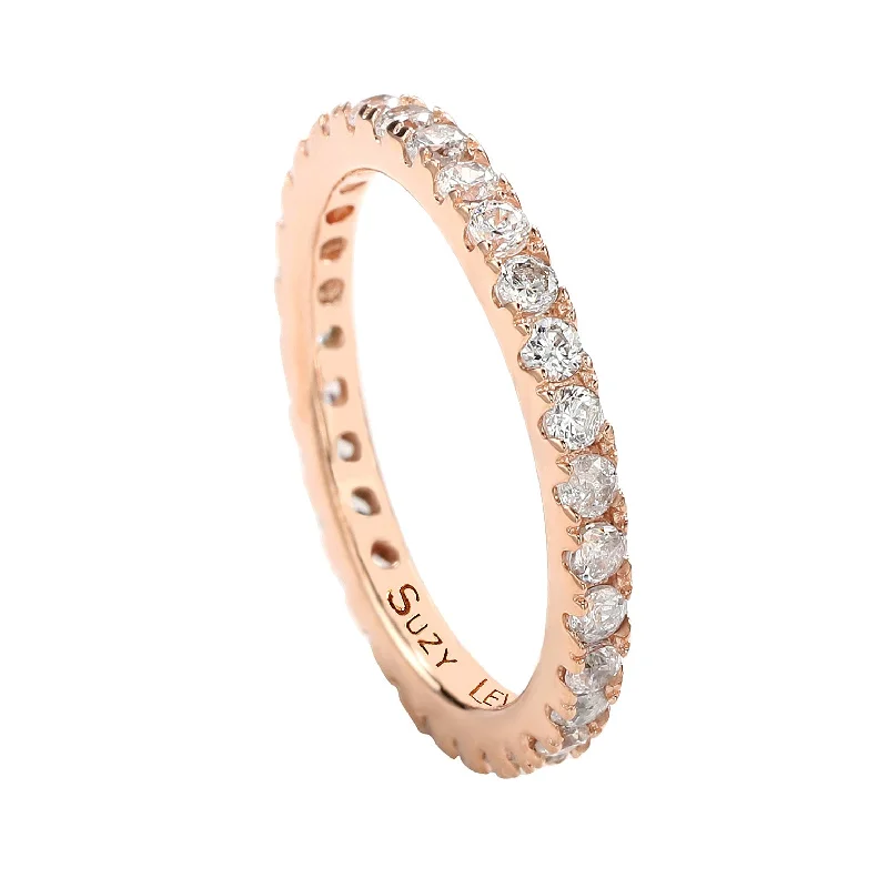 deco morganite ring-Suzy Levian Rose Sterling Silver Thin White Cubic Zirconia Eternity Band