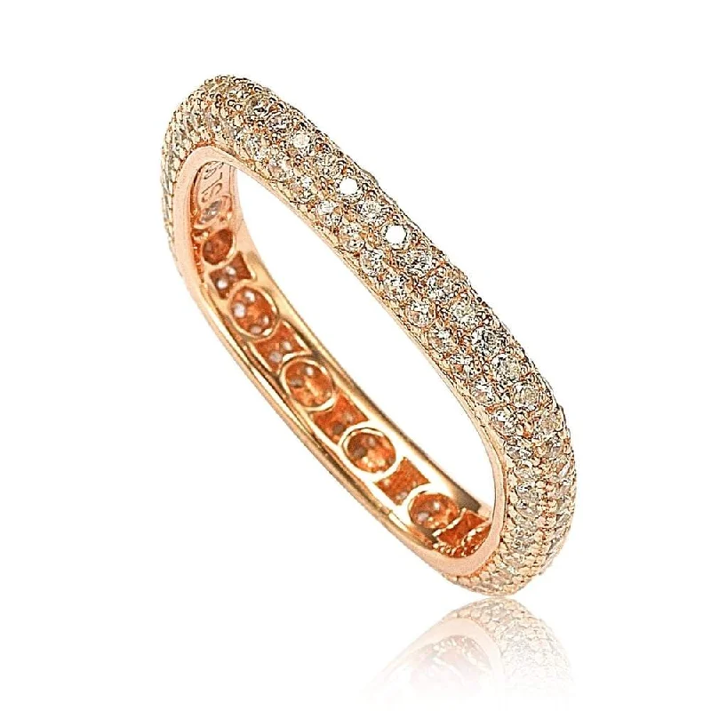 extravagant cocktail ring-Suzy Levian Rosed Sterling Silver Cubic Zirconia Modern Pave Square Eternity Band - Pink