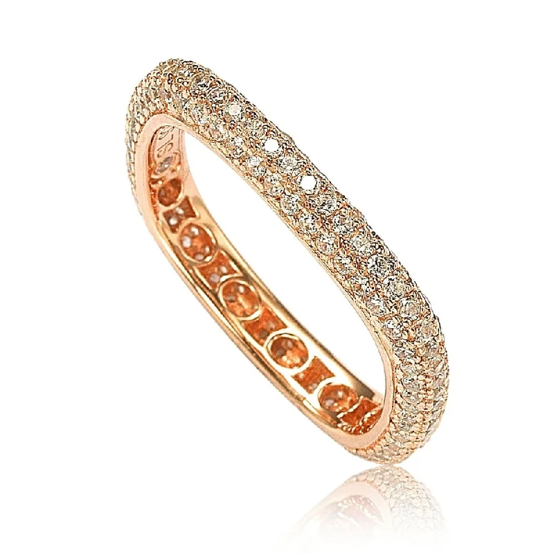 floral-inspired band ring-Suzy Levian Rosed Sterling Silver Cubic Zirconia Modern Pave Square Eternity Band