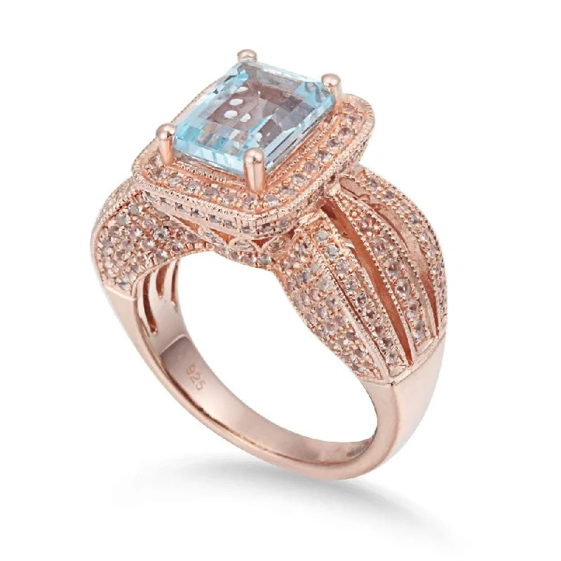 deco morganite ring-Suzy Levian Sterling Silver 5.25 TCW Blue Topaz Ring