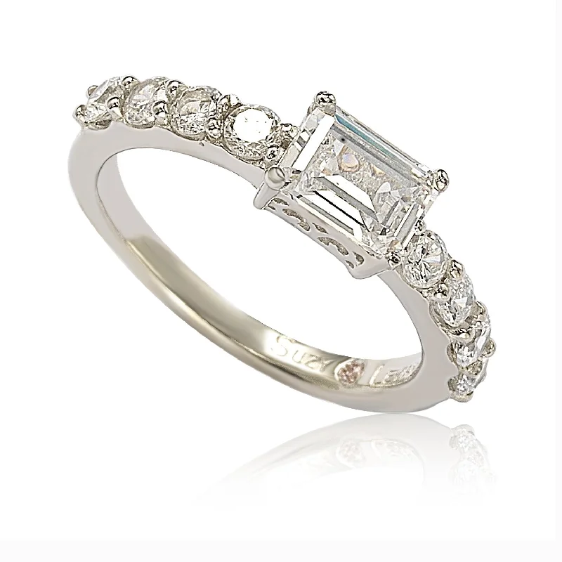 extravagant statement ring-Suzy Levian Sterling Silver Assher Cut Cubic Zirconia Bridal Eternity Band