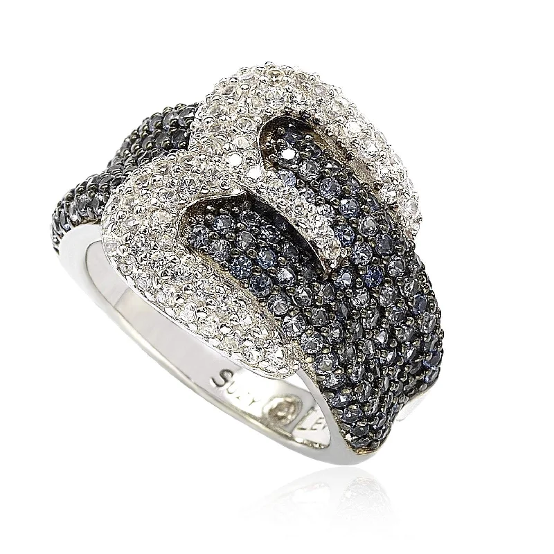 ancestral pearl ring-Suzy Levian Sterling Silver Blue & White Sapphire & Diamond Accent Buckle Ring