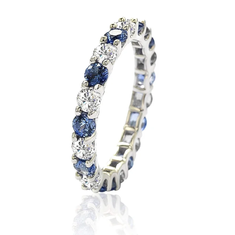 extravagant diamond ring-Suzy Levian Sterling Silver Blue & White Sapphire & Diamond Accent Eternity Ring