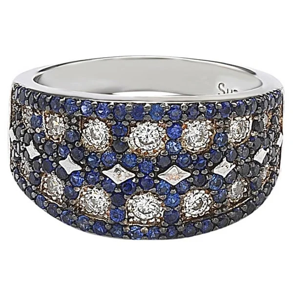 adaptable promise ring-Suzy Levian Sterling Silver Created Blue Sapphire Mosaic Ring