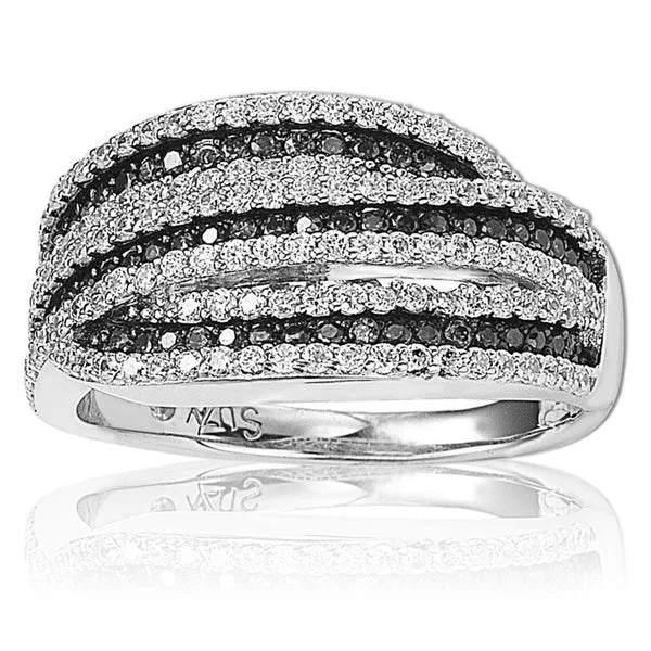 extravagant cocktail ring-Suzy Levian Sterling Silver Cubic Zirconia Black & White Stripe Ring